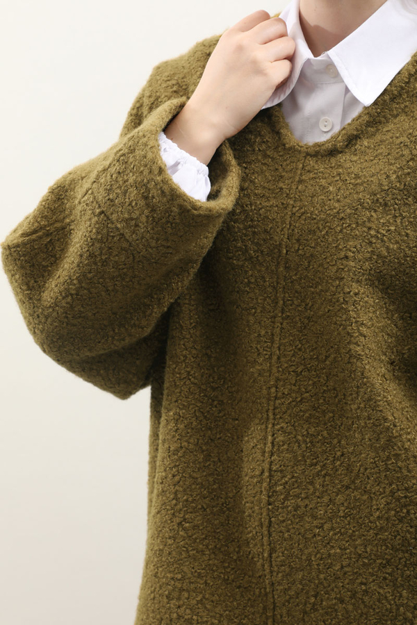 Buklet V Yaka Sweat Yağ Yeşili - 4