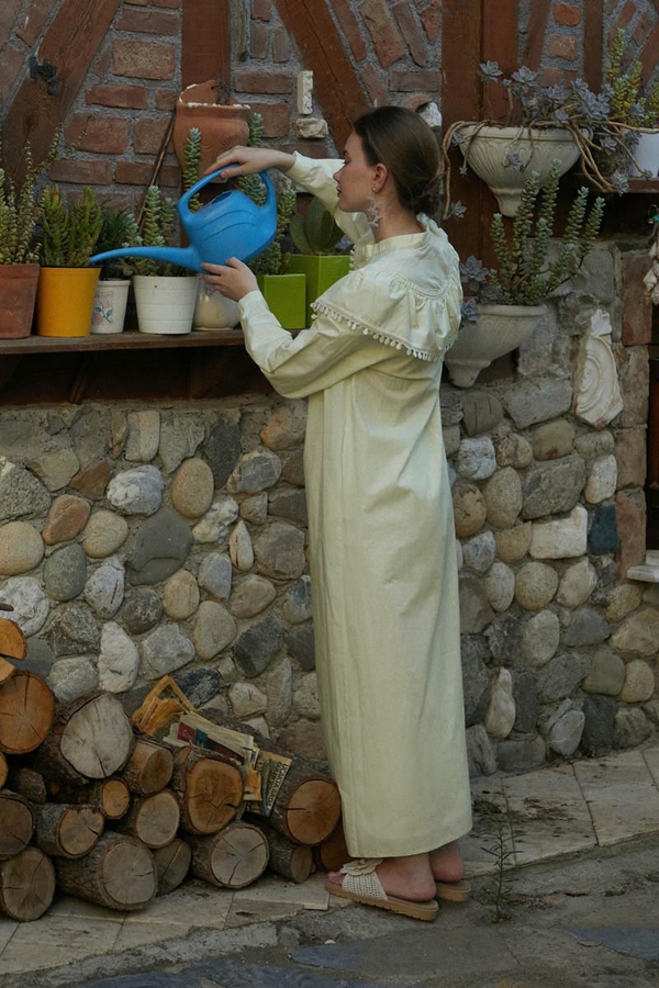 Robası Volan Detaylı Elbise Tereyağı Sarısı - 8