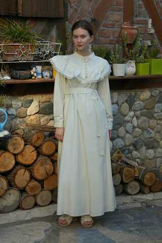 Robası Volan Detaylı Elbise Tereyağı Sarısı - 3