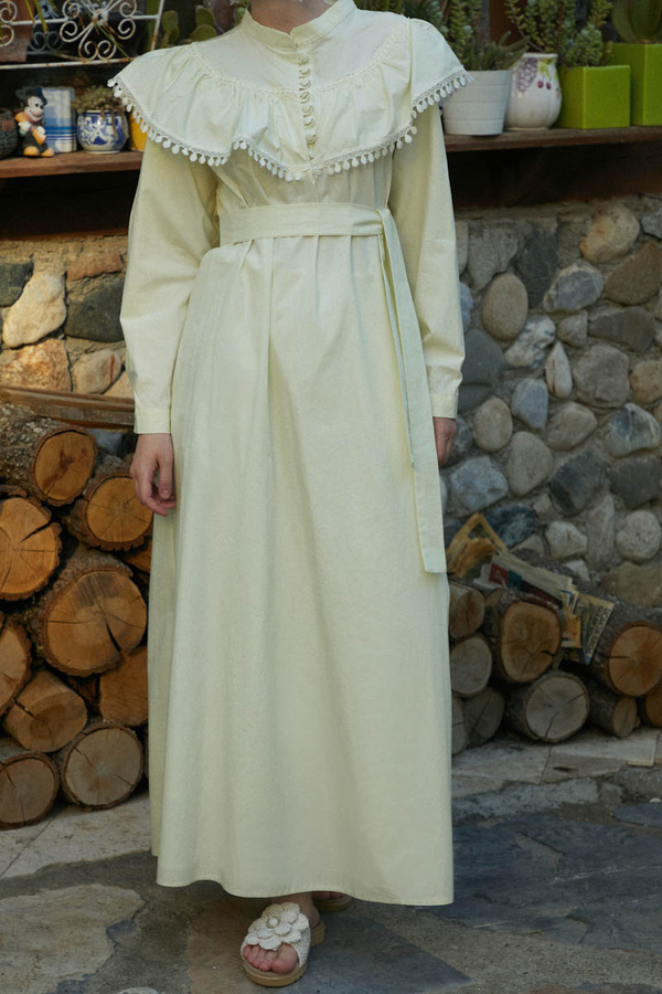 Robası Volan Detaylı Elbise Tereyağı Sarısı - 7