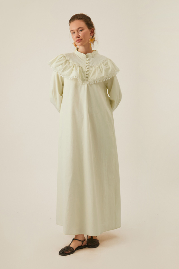 Robası Volan Detaylı Elbise Tereyağı Sarısı - 15