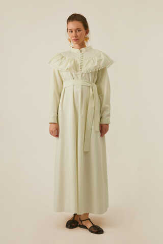 Robası Volan Detaylı Elbise Tereyağı Sarısı - 10