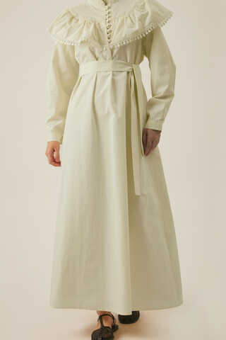 Robası Volan Detaylı Elbise Tereyağı Sarısı - 13