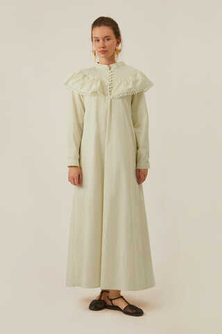 Robası Volan Detaylı Elbise Tereyağı Sarısı - 16