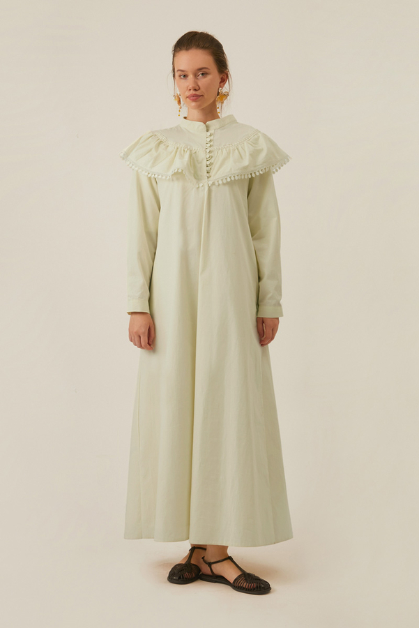 Robası Volan Detaylı Elbise Tereyağı Sarısı - 16