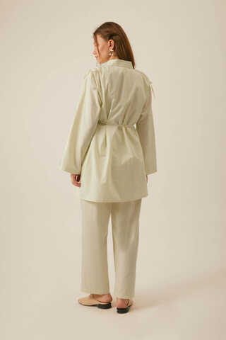 Omuzu Büzgü Detaylı Pantolon Takım Tereyağı Sarısı - 5