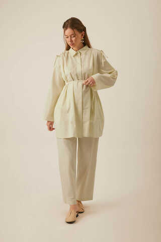 Omuzu Büzgü Detaylı Pantolon Takım Tereyağı Sarısı - 1