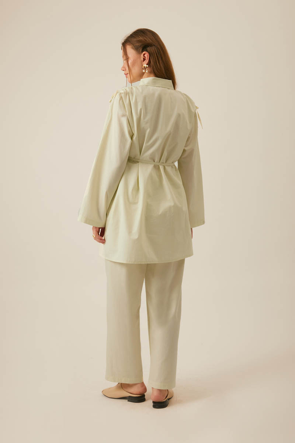 Omuzu Büzgü Detaylı Pantolon Takım Tereyağı Sarısı - 5