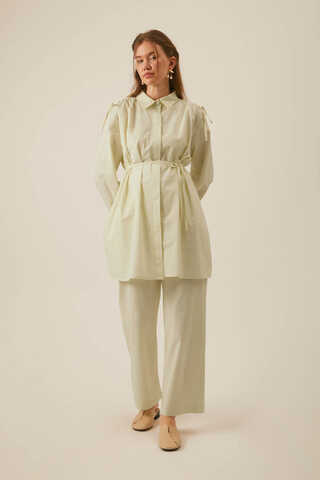 Omuzu Büzgü Detaylı Pantolon Takım Tereyağı Sarısı - 4