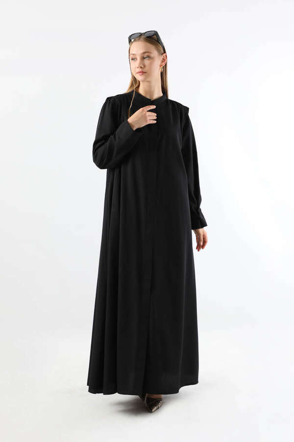 Button Detailed Shirt Dress Black - 1