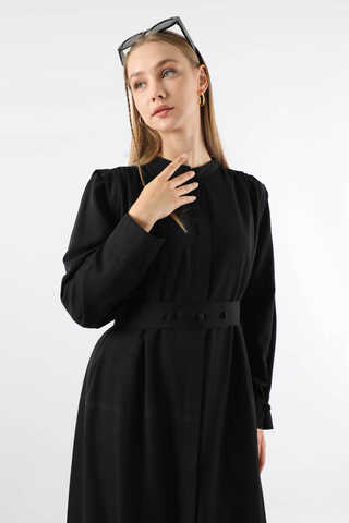 Button Detailed Shirt Dress Black - 2