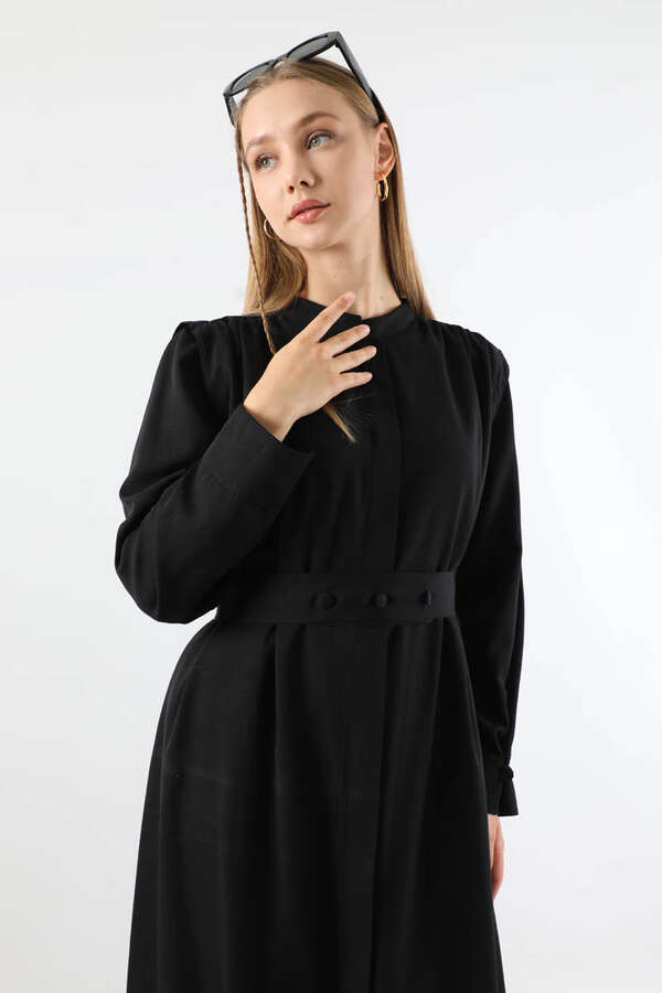 Button Detailed Shirt Dress Black - 2