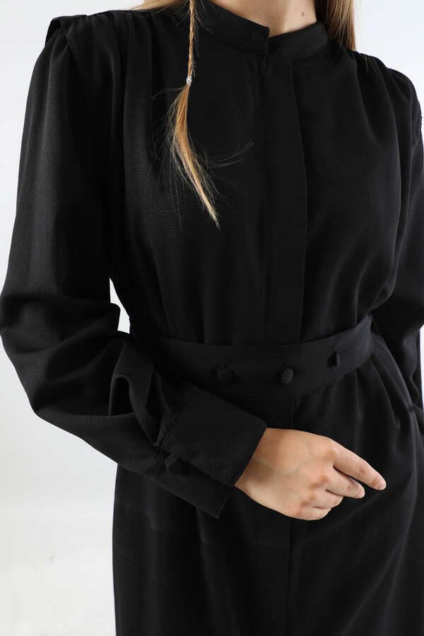 Button Detailed Shirt Dress Black - 4