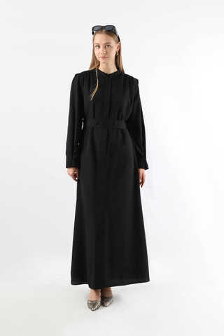 Button Detailed Shirt Dress Black - 5