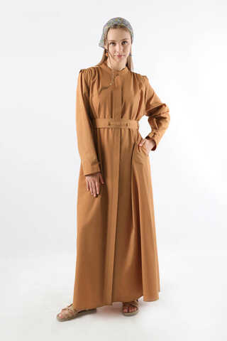 Button Detailed Shirt Dress Light Tan - 1
