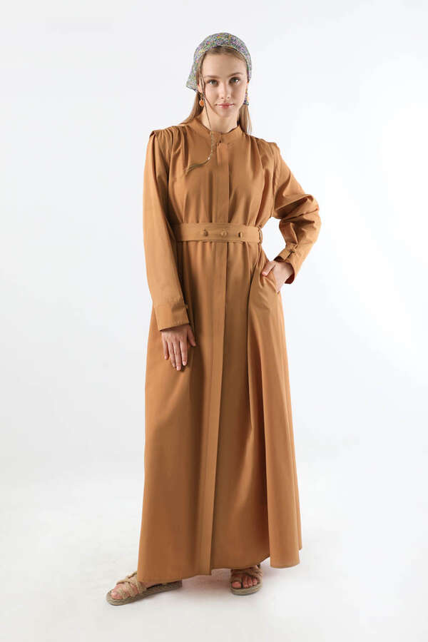 Button Detailed Shirt Dress Light Tan - 1