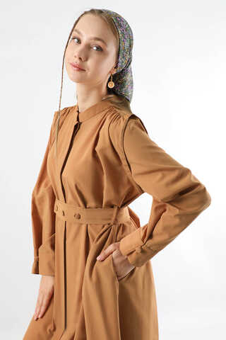 Button Detailed Shirt Dress Light Tan - 2