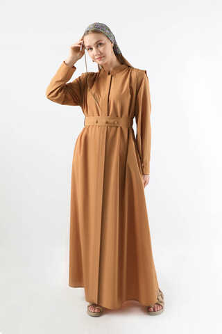 Button Detailed Shirt Dress Light Tan - 3