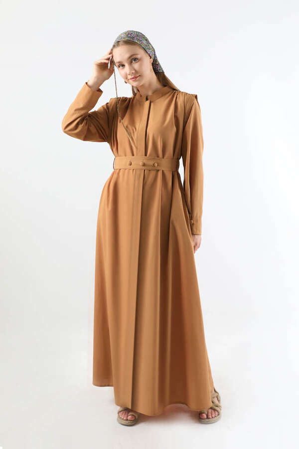 Button Detailed Shirt Dress Light Tan - 3