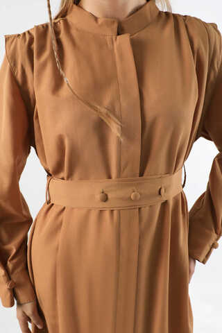 Button Detailed Shirt Dress Light Tan - 4