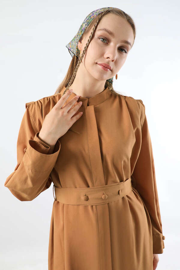 Button Detailed Shirt Dress Light Tan - 5