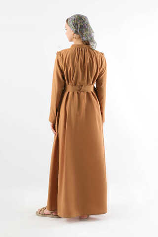 Button Detailed Shirt Dress Light Tan - 6