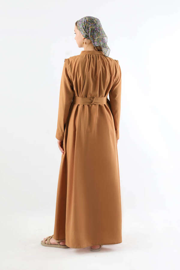 Button Detailed Shirt Dress Light Tan - 6