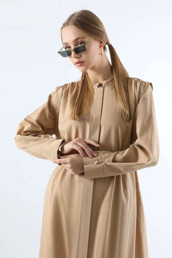 Button Detailed Shirt Dress Mink - 4