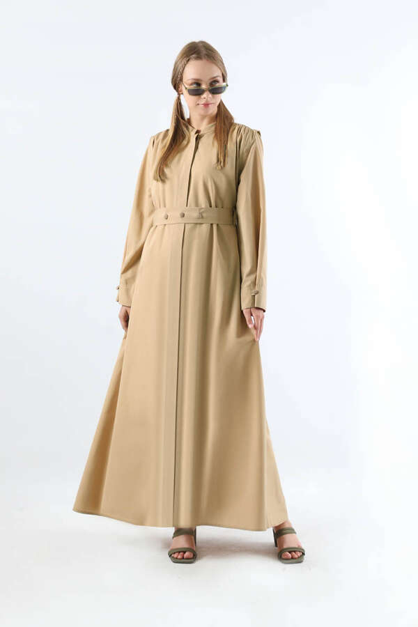 Button Detailed Shirt Dress Stone - 1