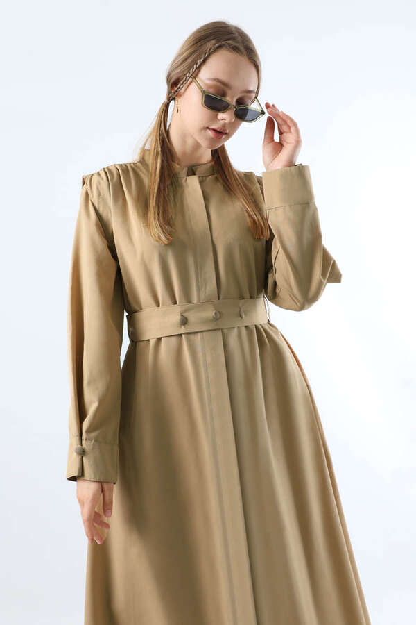 Button Detailed Shirt Dress Stone - 2