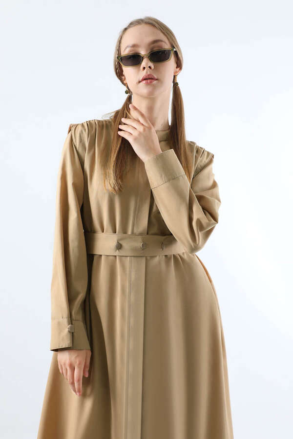 Button Detailed Shirt Dress Stone - 4