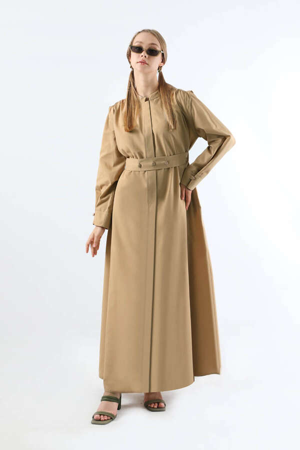 Button Detailed Shirt Dress Stone - 5