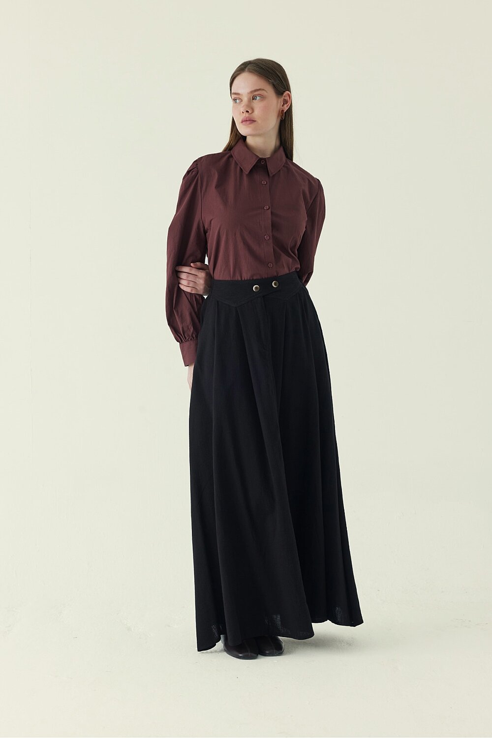 Buttoned Belt Skirt Black - 1