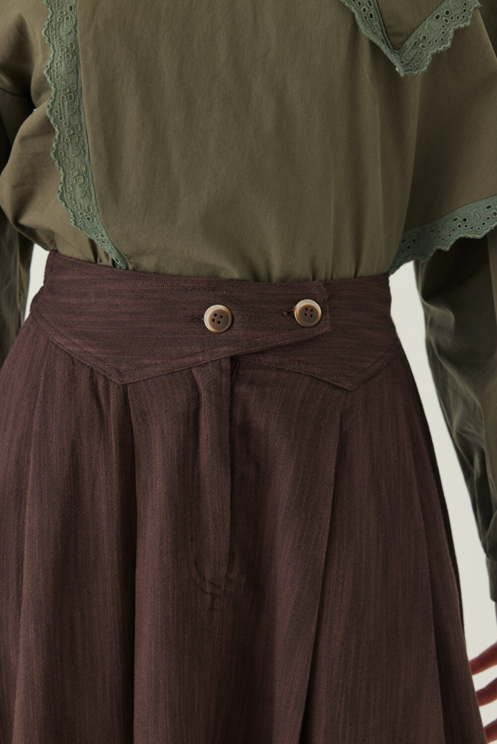 Buttoned Belt Skirt Brown - 2