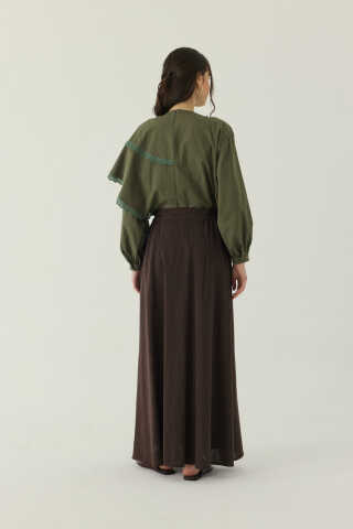Buttoned Belt Skirt Brown - 3