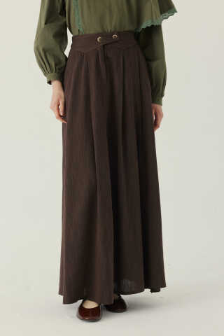 Buttoned Belt Skirt Brown - 4