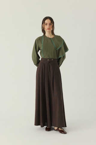 Buttoned Belt Skirt Brown - 1