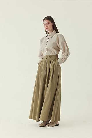 Buttoned Belt Skirt Khaki - 1