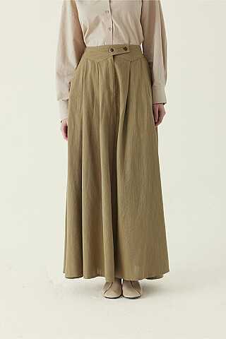 Buttoned Belt Skirt Khaki - 2