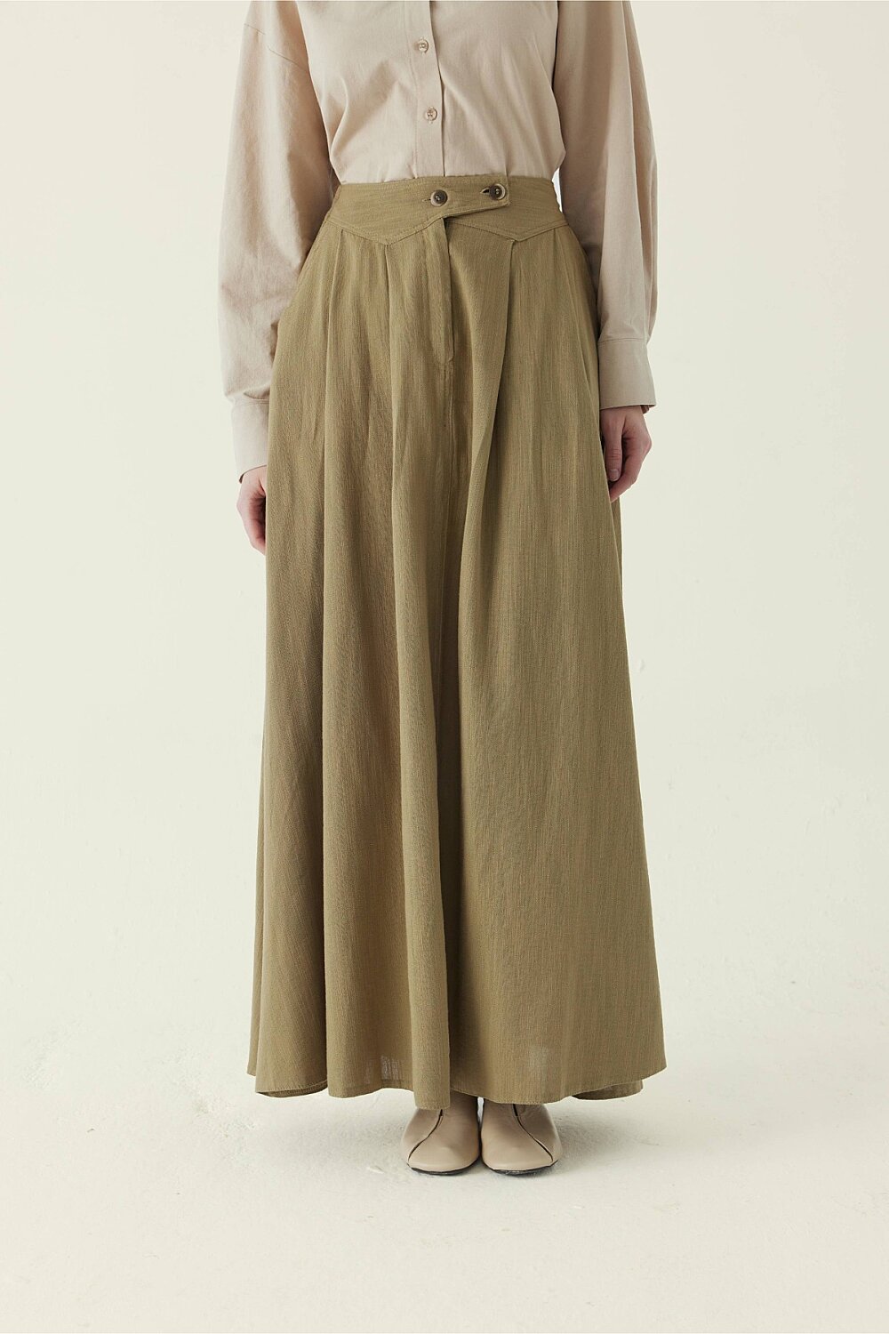 Buttoned Belt Skirt Khaki - 2