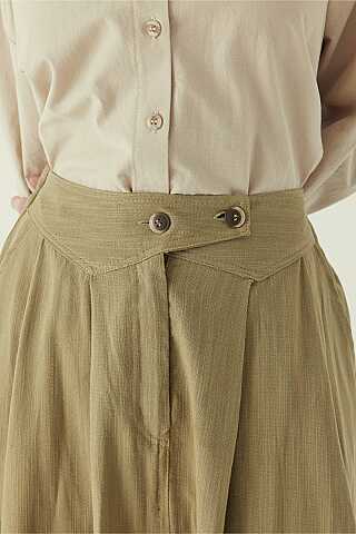 Buttoned Belt Skirt Khaki - 3