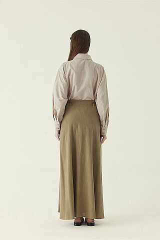 Buttoned Belt Skirt Khaki - 4