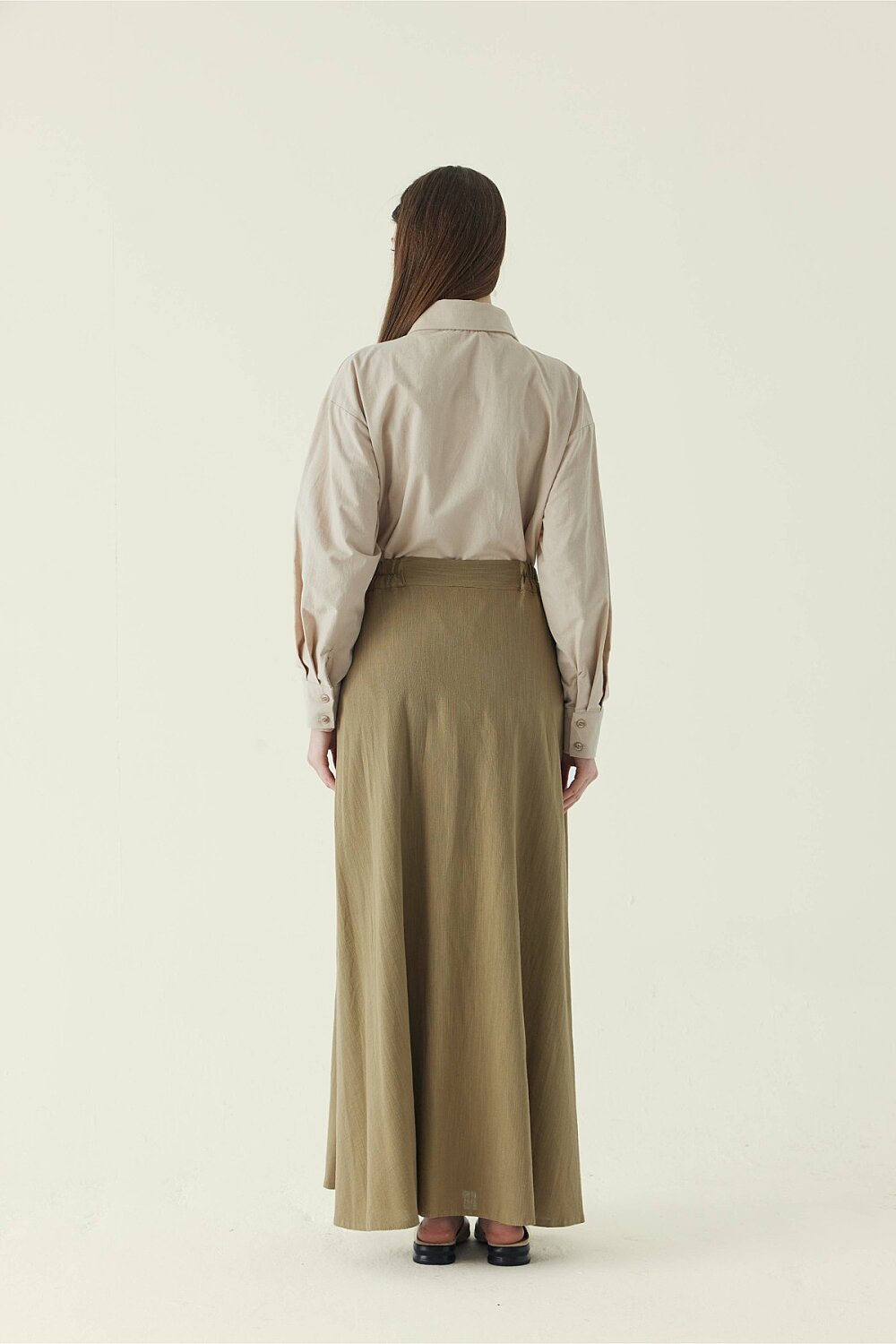 Buttoned Belt Skirt Khaki - 4