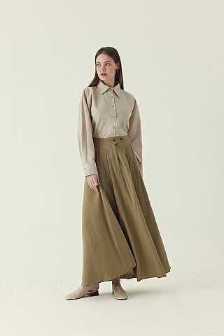 Buttoned Belt Skirt Khaki - 5