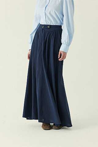 Buttoned Belt Skirt Navy - 2