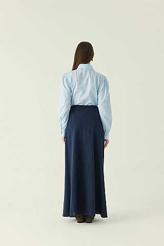 Buttoned Belt Skirt Navy - 4