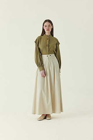 Buttoned Belt Skirt Stone - 1