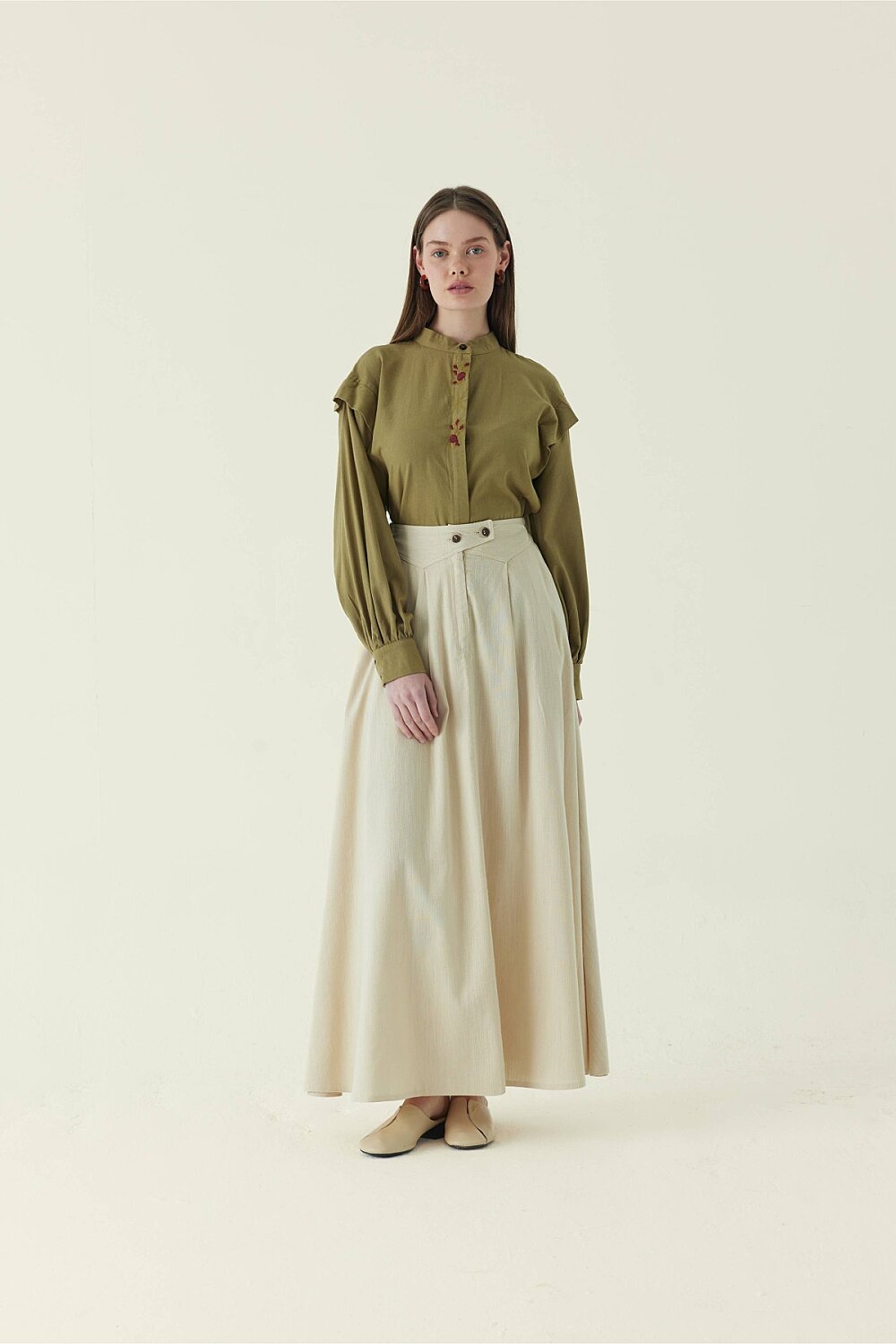 Buttoned Belt Skirt Stone 