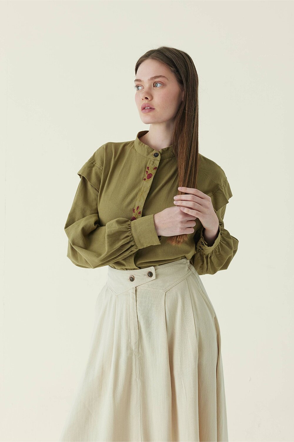 Buttoned Belt Skirt Stone - 2