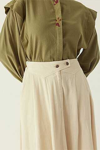 Buttoned Belt Skirt Stone - 3